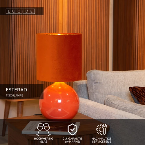 Lucide ESTERAD - Tischlampe - Ø 24 cm - 1xE14 - Orange - USP